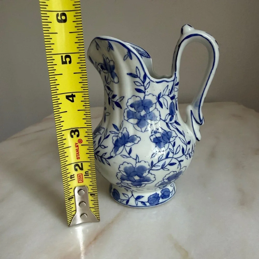 Andrea by Sadek Blue and White Floral Porcelain Pitcher Creamer Chinoiserie 5.5